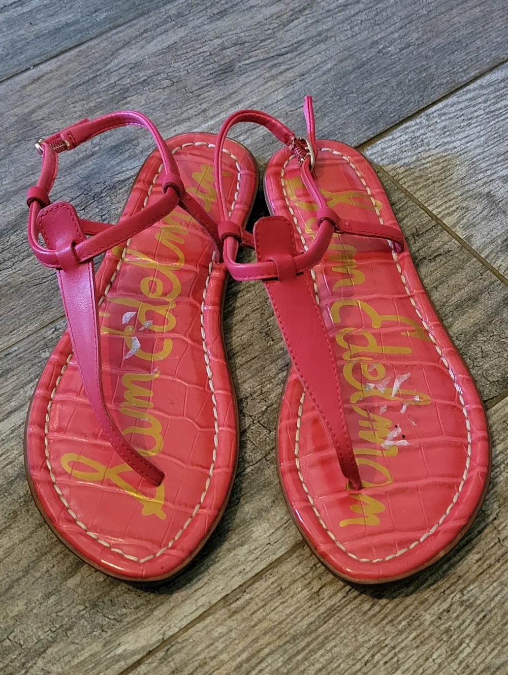 Sam Edelman Gigi Croc Embossed Leather Thong Sandals Fuchsia Pink Summer